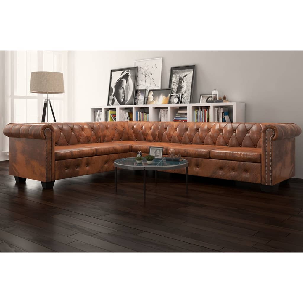 Chesterfield Hoekbank Kunstleer Bruin