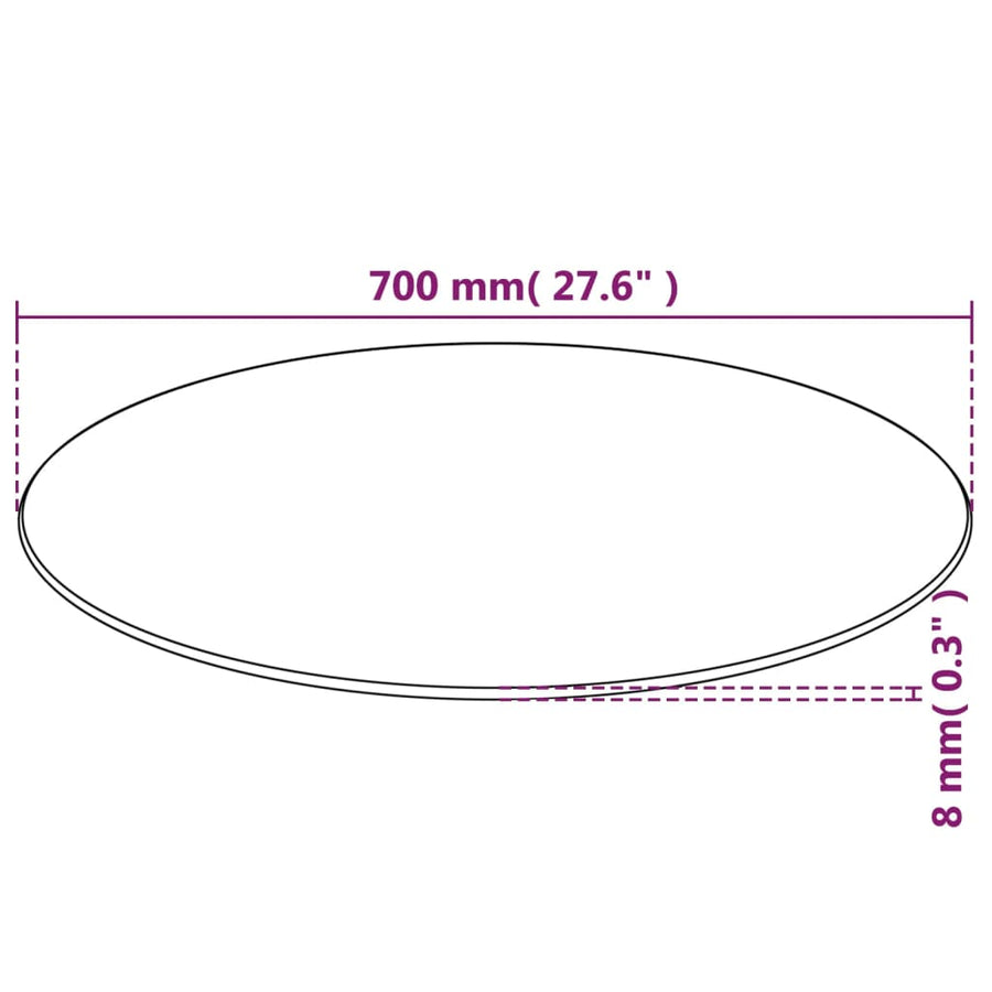 Tafelblad van gehard glas 700 mm rond Ø 70 cm Doorzichtig