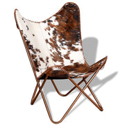 Vlinderstoel rundleer bruin wit 74x66x90 cm