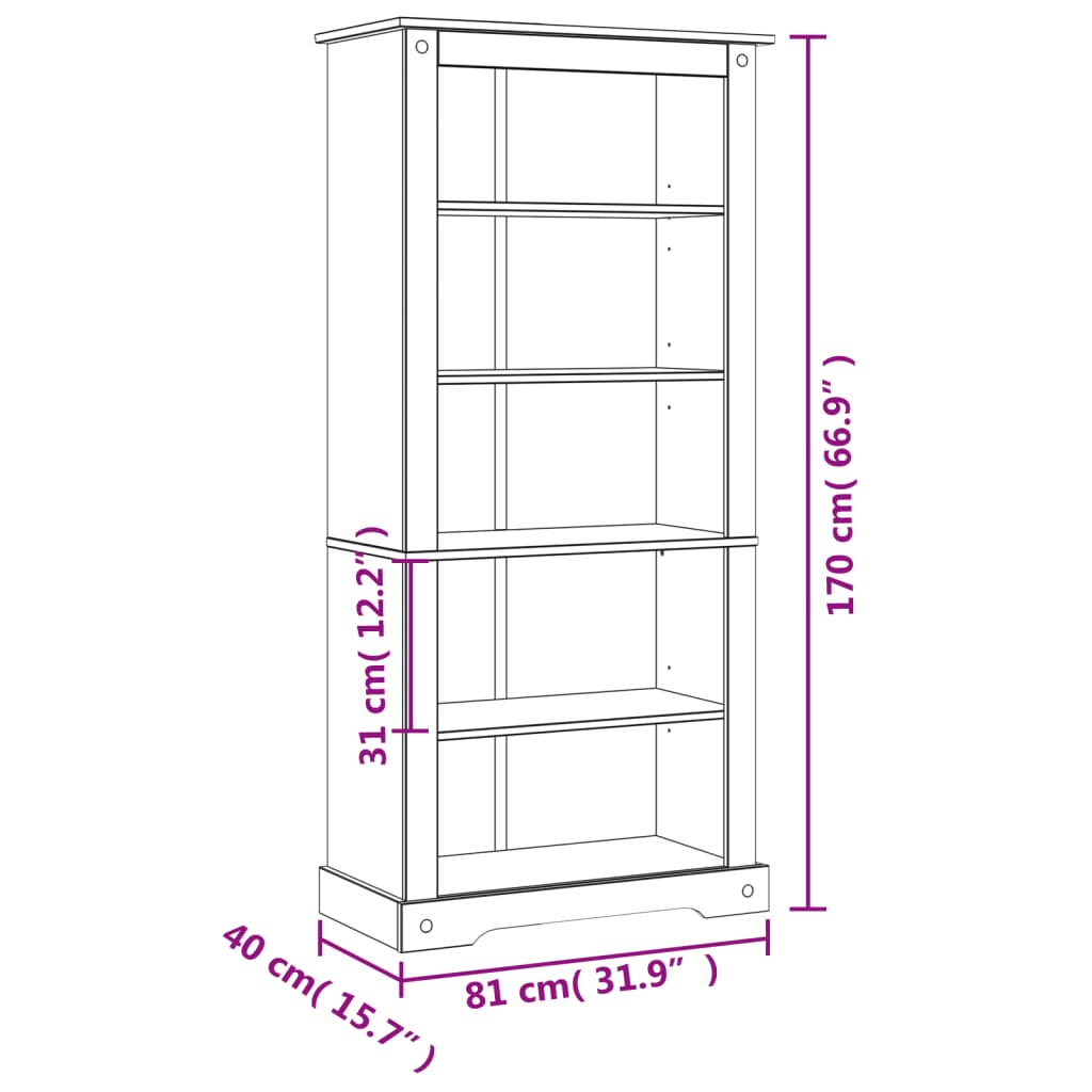 Boekenkast Met 5 Planken Corona-Stijl 8X40X70 Cm Grenenhout 170 cm Bruin