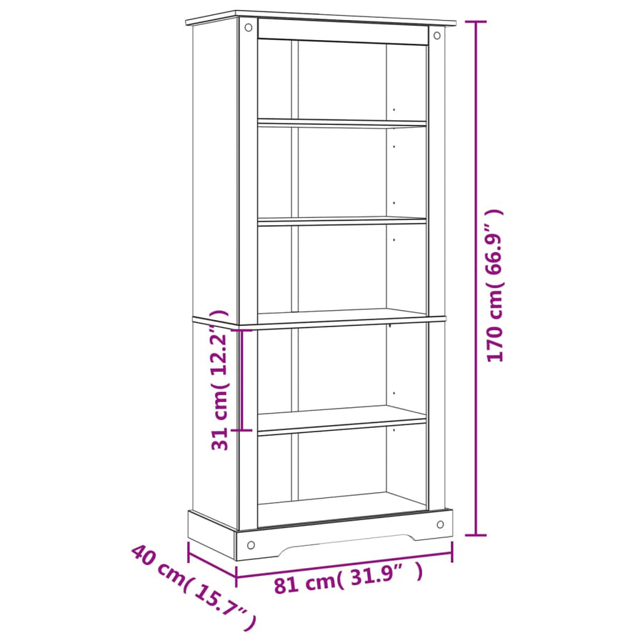 Boekenkast Met 5 Planken Corona-Stijl 8X40X70 Cm Grenenhout 170 cm Bruin