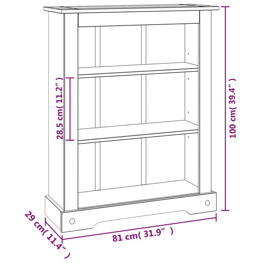 Boekenkast Grenenhout Met 3 Planken Corona-Stijl 8X29X00 Cm 100 cm Bruin