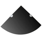 Corner shelf with chrome supports black 25x25 cm glass