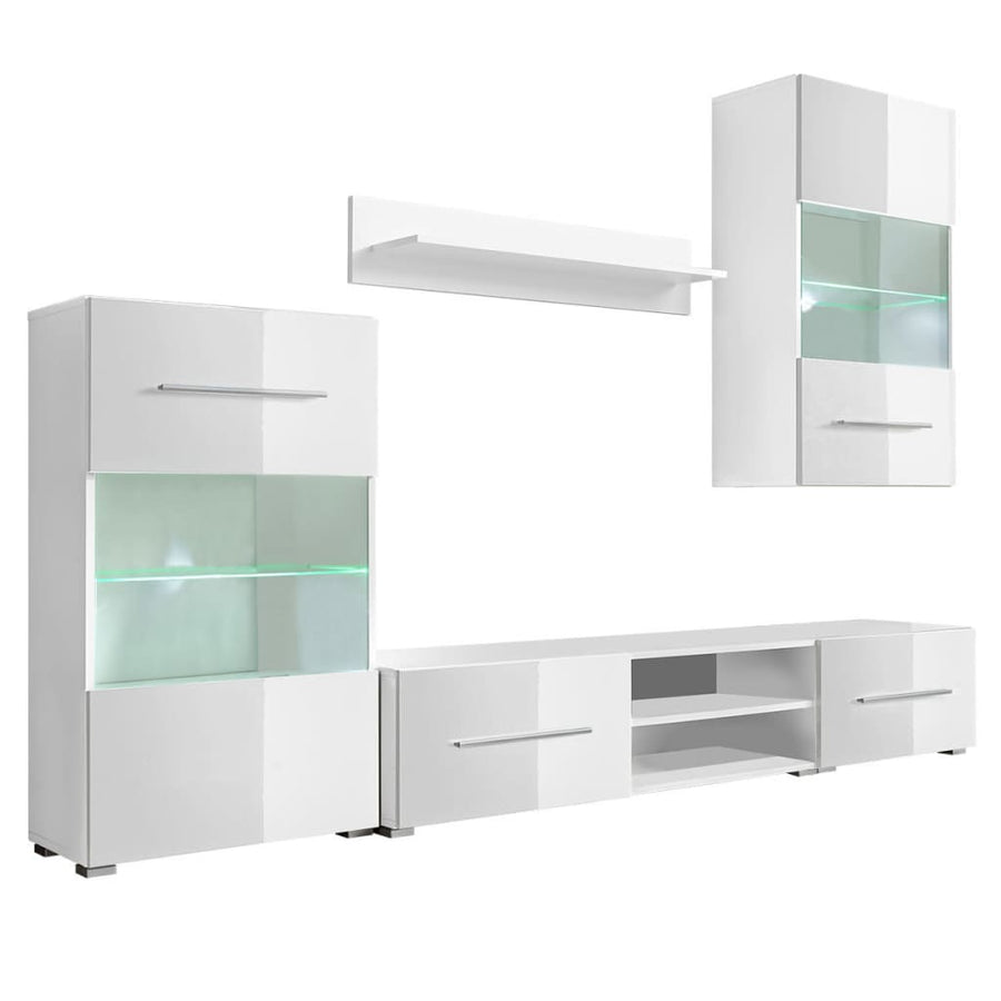 Muurvitrine Tv-Meubel Met Led-Verlichting 5-Delig Wit