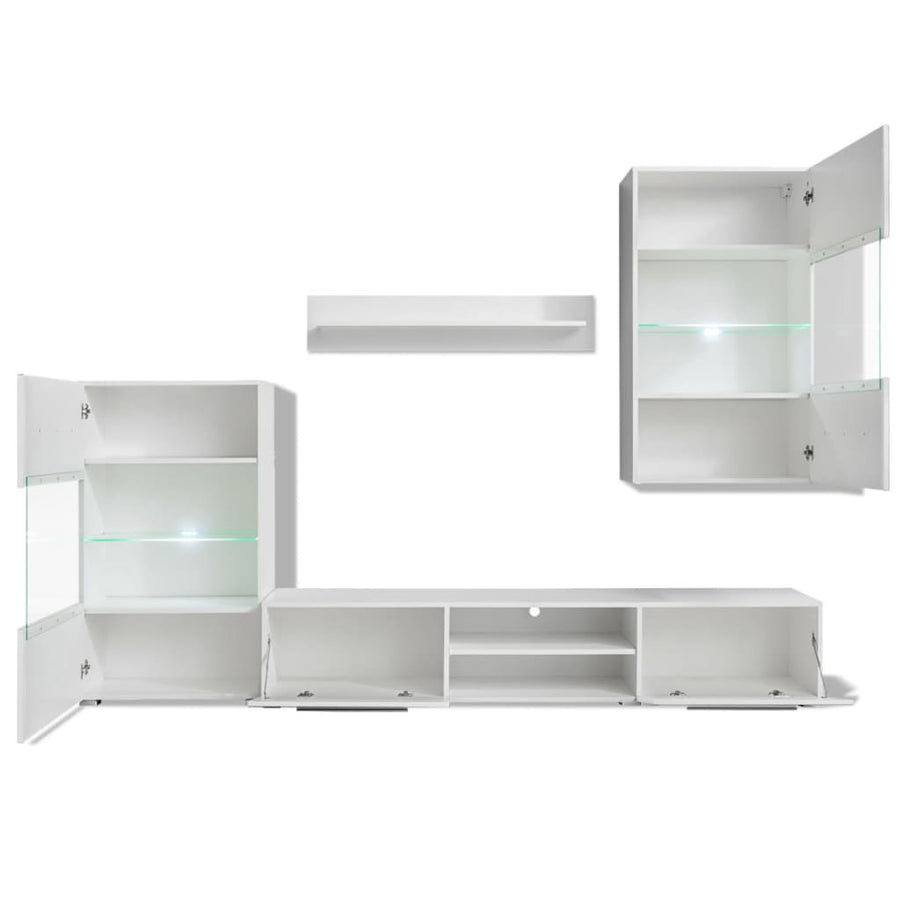 Muurvitrine Tv-Meubel Met Led-Verlichting 5-Delig Wit