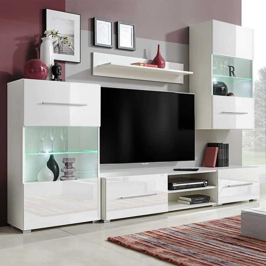 Muurvitrine Tv-Meubel Met Led-Verlichting 5-Delig Wit