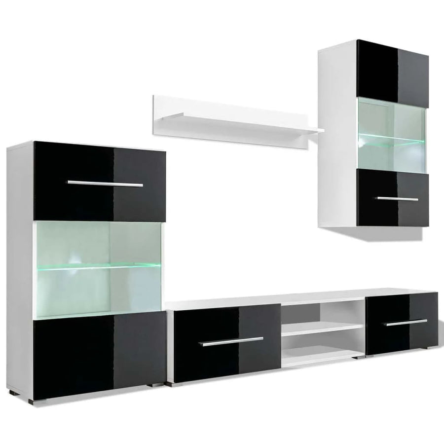 Muurvitrine Tv-Meubel Met Led-Verlichting 5-Delig Zwart
