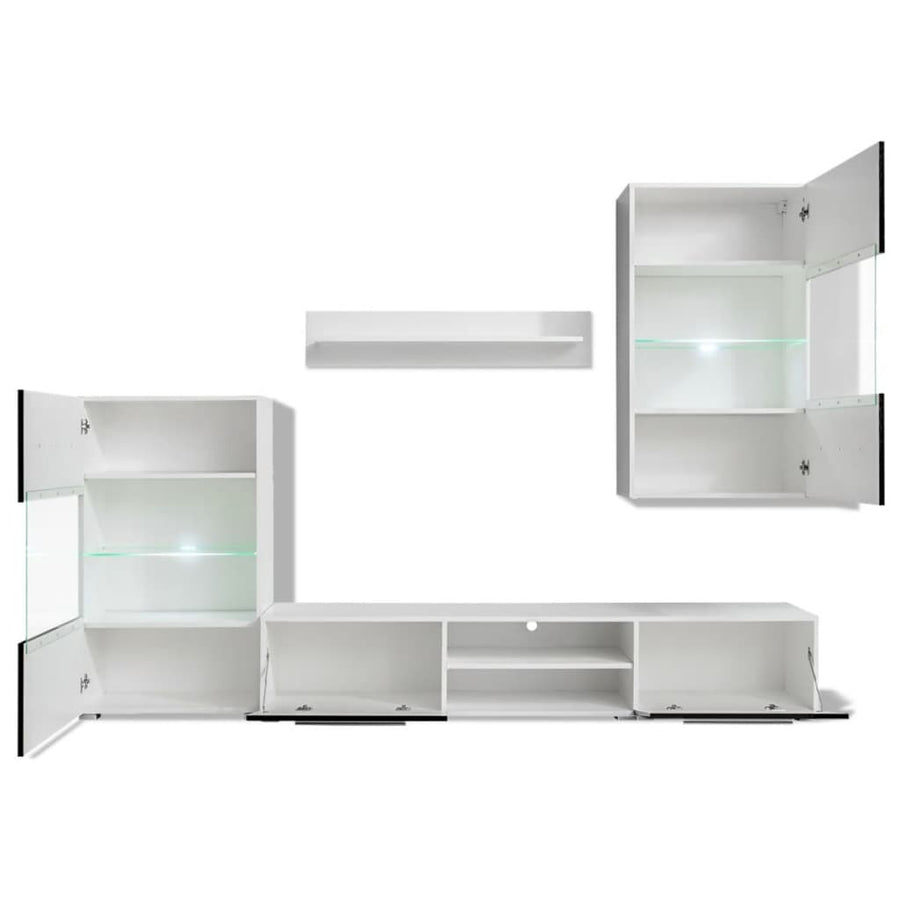 Muurvitrine Tv-Meubel Met Led-Verlichting 5-Delig Zwart
