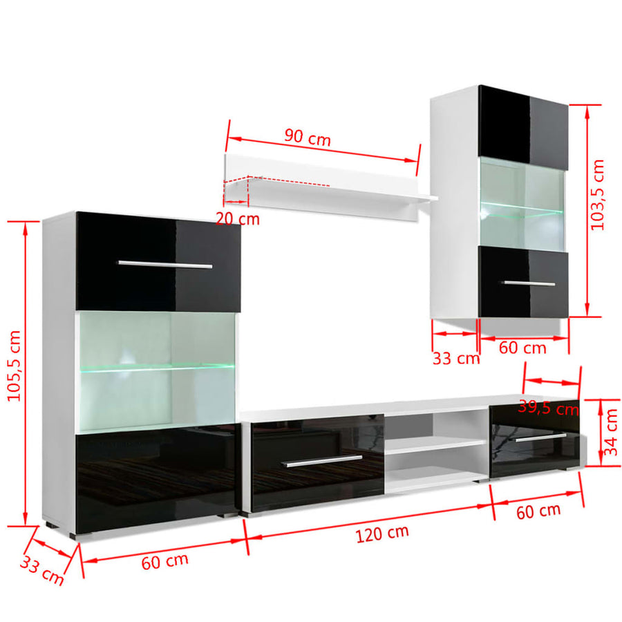 Muurvitrine Tv-Meubel Met Led-Verlichting 5-Delig Zwart