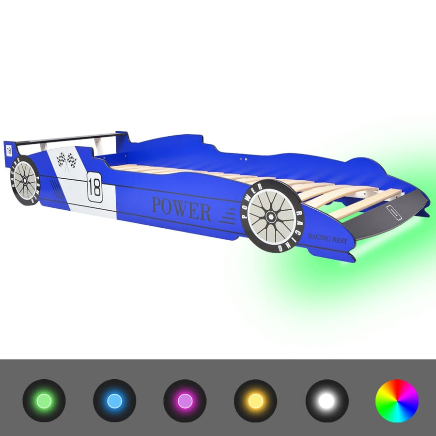 Kinderbed Raceauto Met Led-Verlichting 90X200 Cm Blauw