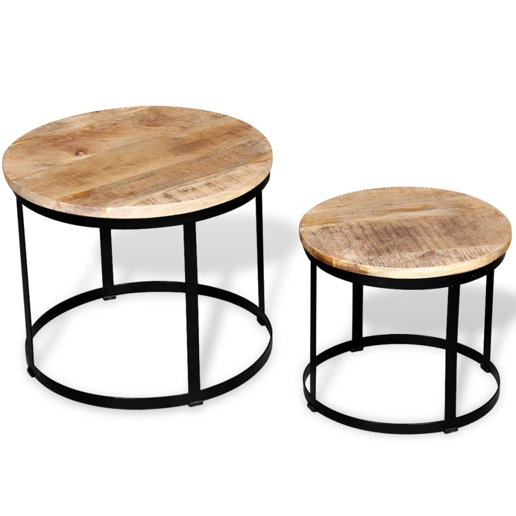 2-Delige Salontafelset Rond 40/50 Cm Ruw Mangohout Bruin