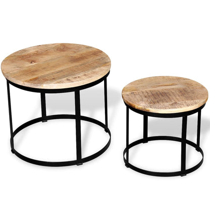 2-Delige Salontafelset Rond 40/50 Cm Ruw Mangohout Bruin