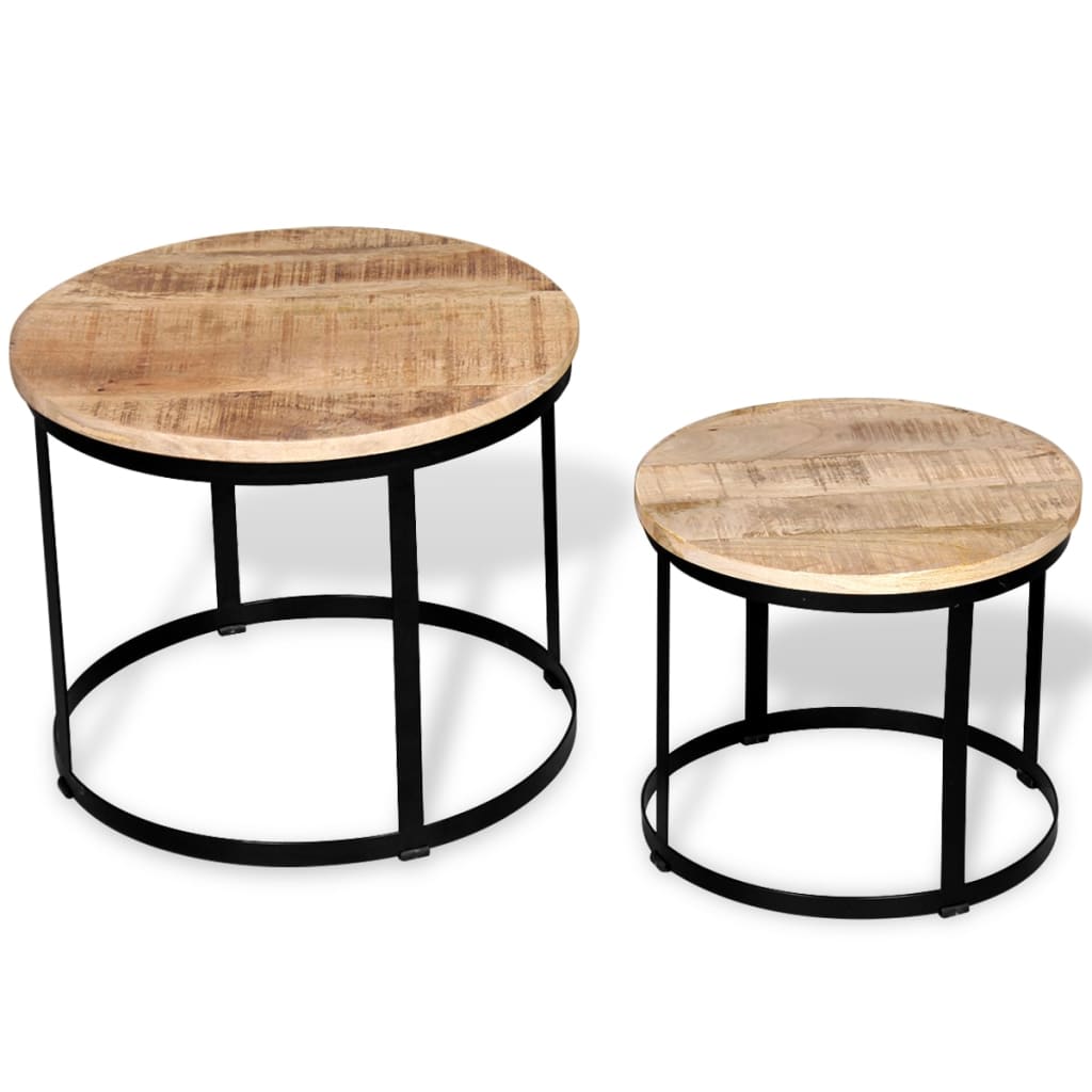 2-Delige Salontafelset Rond 40/50 Cm Ruw Mangohout Bruin