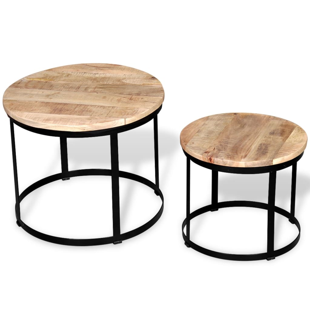 2-Delige Salontafelset Rond 40/50 Cm Ruw Mangohout Bruin