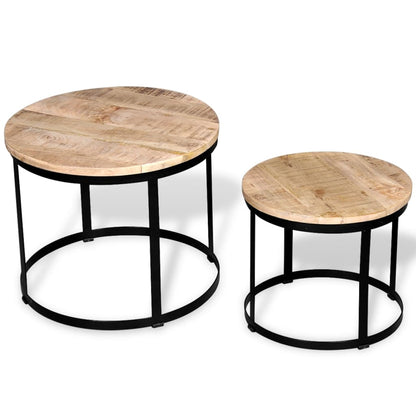 2-Delige Salontafelset Rond 40/50 Cm Ruw Mangohout Bruin
