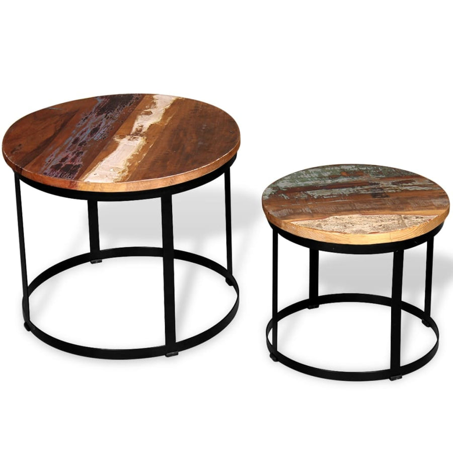 2-Delige Salontafelset Rond 40/50 Cm Massief Gerecycled Hout Multikleur