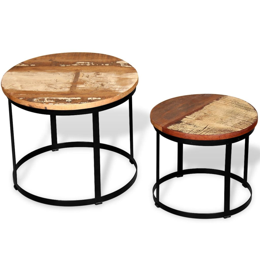 2-Delige Salontafelset Rond 40/50 Cm Massief Gerecycled Hout Multikleur