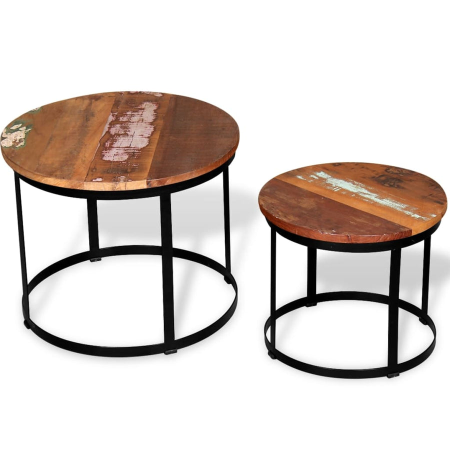 2-Delige Salontafelset Rond 40/50 Cm Massief Gerecycled Hout Multikleur