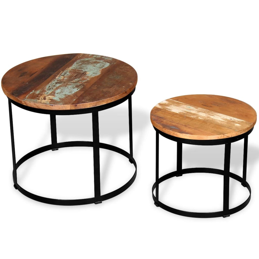2-Delige Salontafelset Rond 40/50 Cm Massief Gerecycled Hout Multikleur