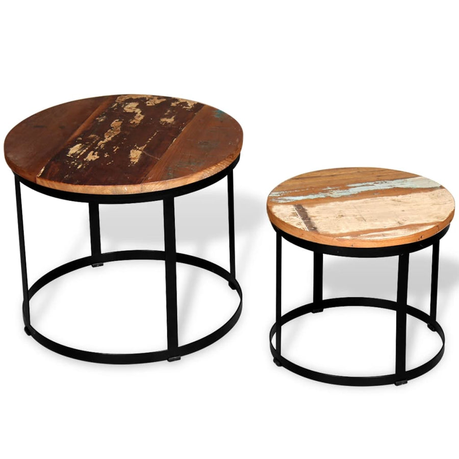 2-Delige Salontafelset Rond 40/50 Cm Massief Gerecycled Hout Multikleur