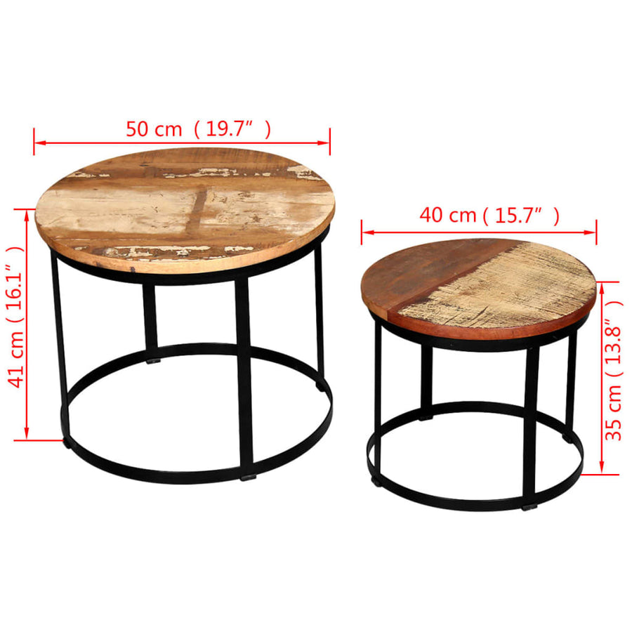 2-Delige Salontafelset Rond 40/50 Cm Massief Gerecycled Hout Multikleur