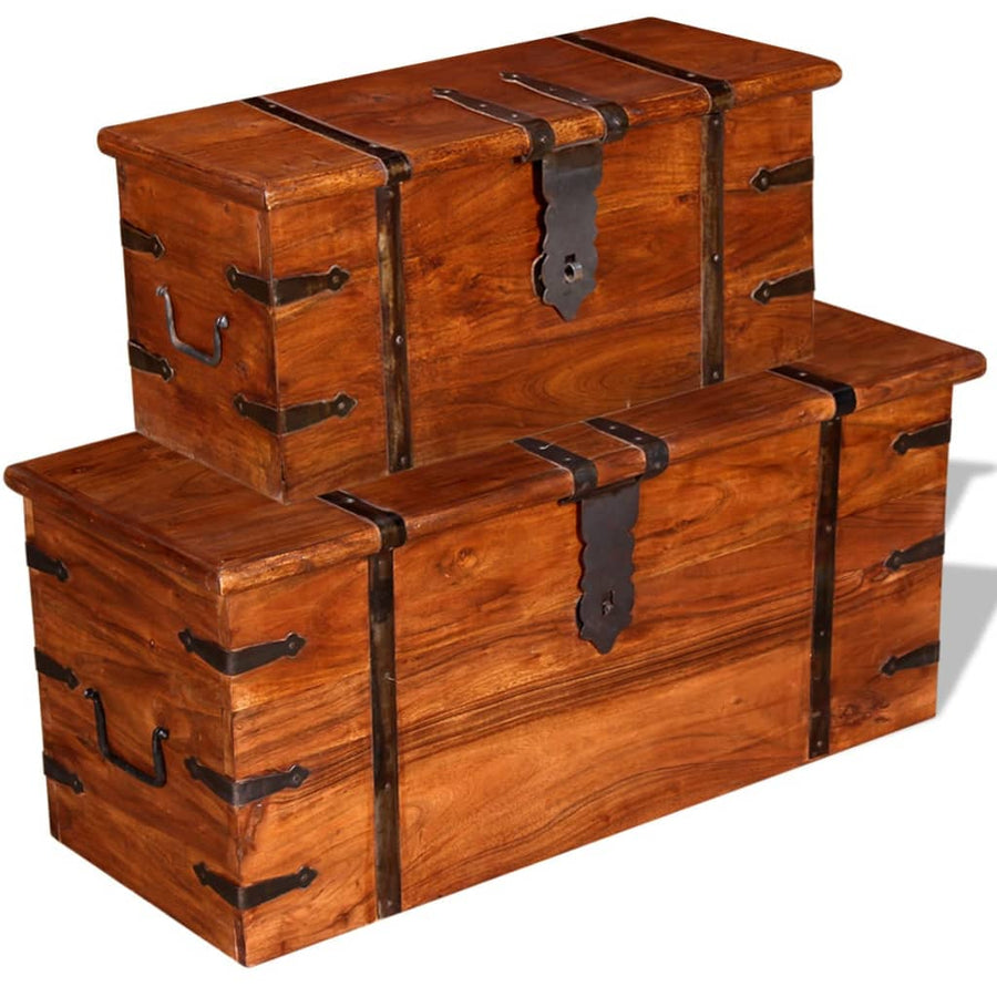 -Delige Opbergkistenset Massief Hout 2 Bruin
