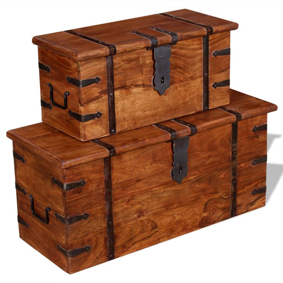 -Delige Opbergkistenset Massief Hout 2 Bruin