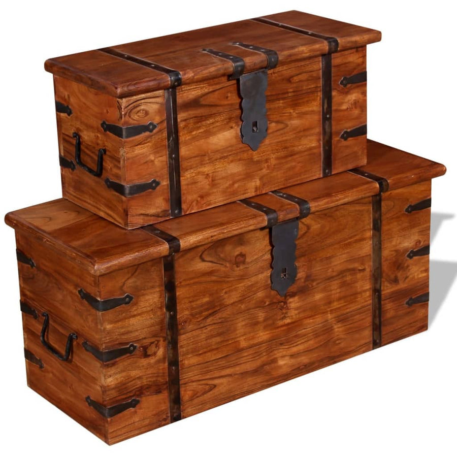 -Delige Opbergkistenset Massief Hout 2 Bruin