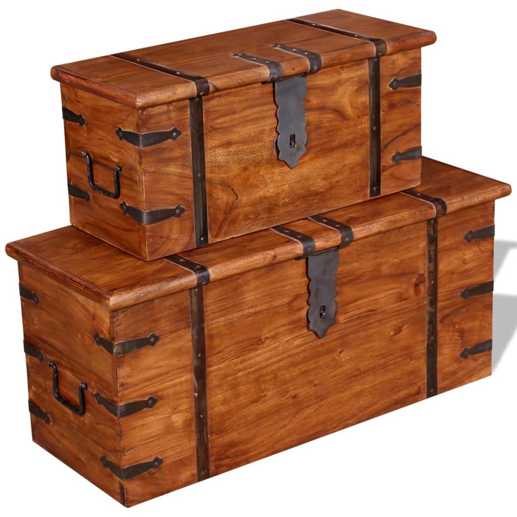 -Delige Opbergkistenset Massief Hout 2 Bruin