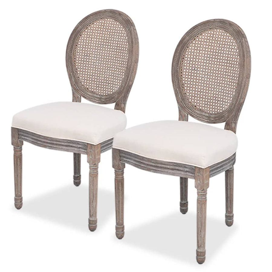 Eetkamerstoelen Stof Crèmekleurig 2 Linnen en rattan