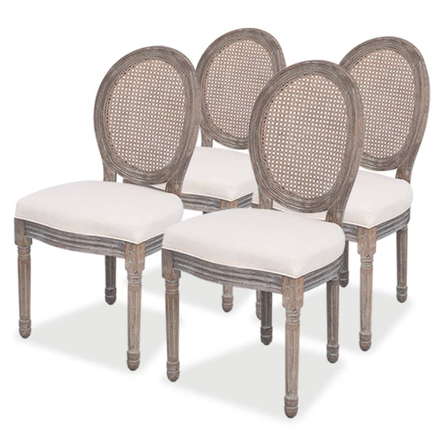 Eetkamerstoelen Stof Crèmekleurig 4 Linnen en rattan