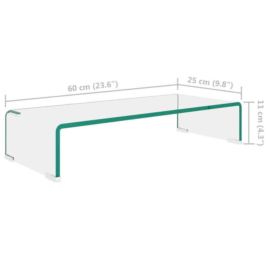 Tv-Meubel/Monitorverhoger Transparant Glas 60 x 25 x 11 cm Doorzichtig
