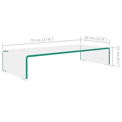 Tv-Meubel/Monitorverhoger Transparant Glas 70 x 30 x 13 cm Doorzichtig