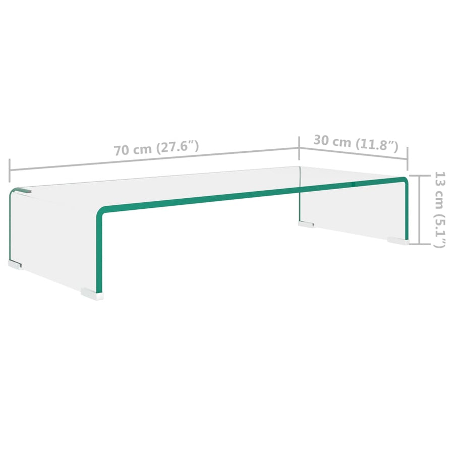 Tv-Meubel/Monitorverhoger Transparant Glas 70 x 30 x 13 cm Doorzichtig