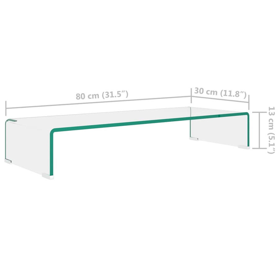 Tv-Meubel/Monitorverhoger Transparant Glas 1 80 x 30 x 13 cm Doorzichtig