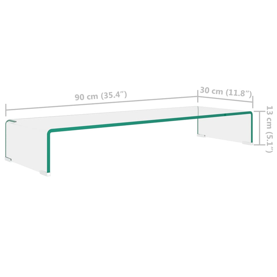 Tv-Meubel/Monitorverhoger Transparant Glas 90 x 30 x 13 cm Doorzichtig