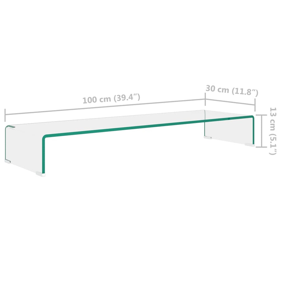 Tv-Meubel/Monitorverhoger Transparant Glas 100 x 30 x 13 cm Doorzichtig