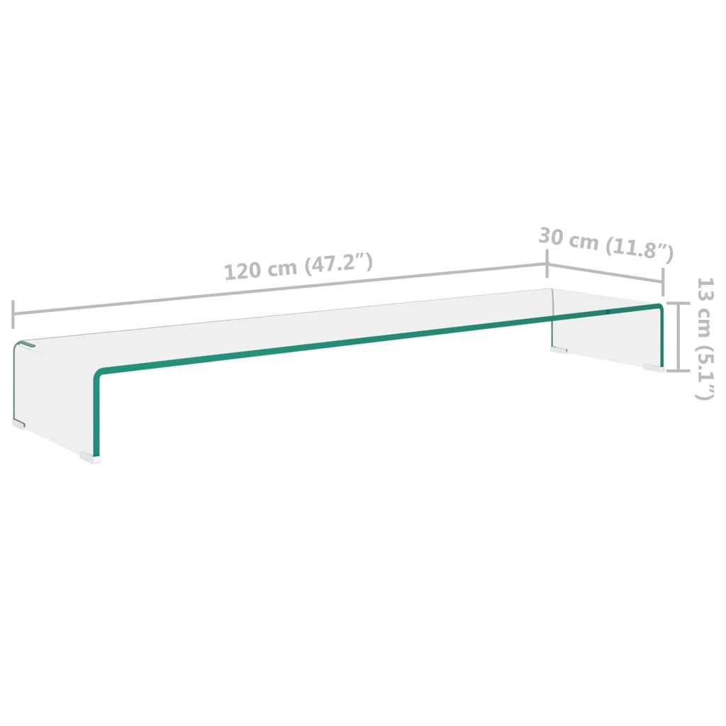 Tv-Meubel/Monitorverhoger Transparant Glas 120 x 30 x 13 cm Doorzichtig