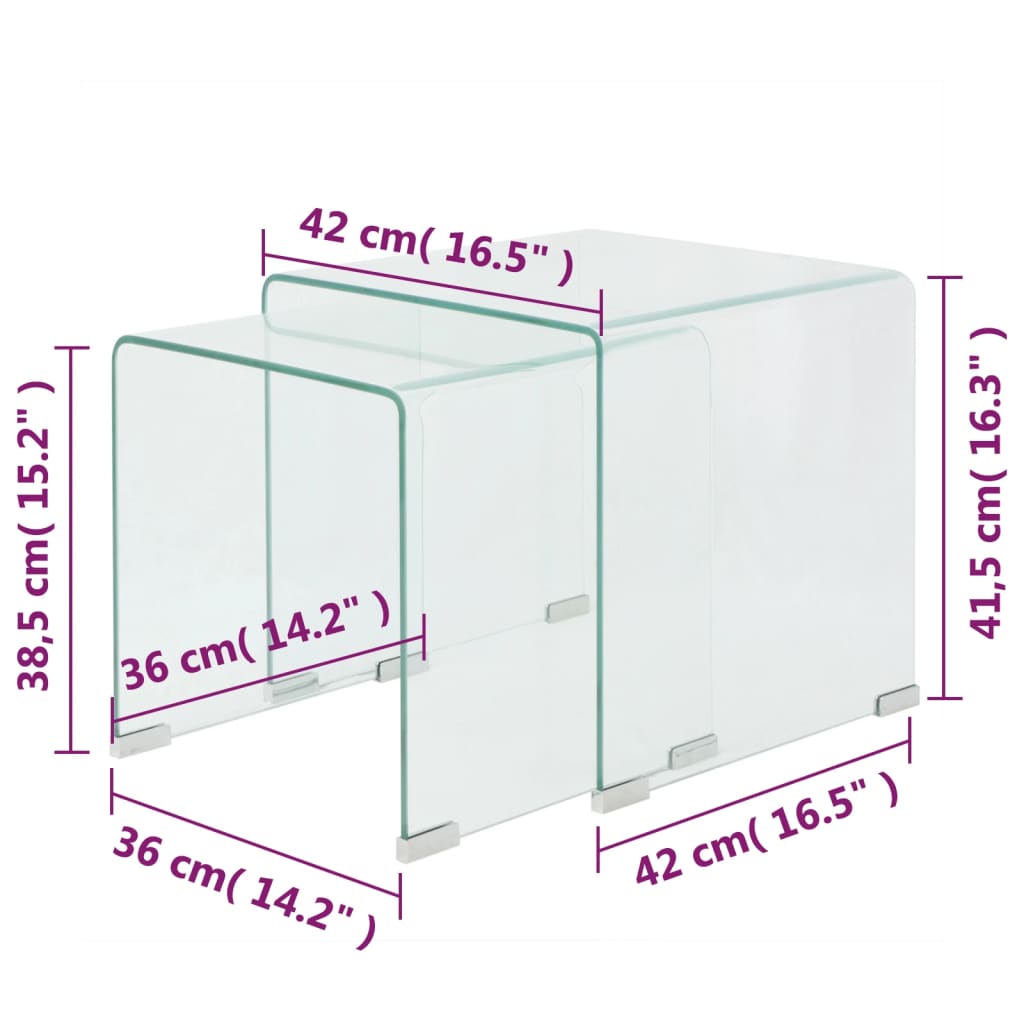 Bijzettafel Set -Dlg Transparant Gehard Glas 2