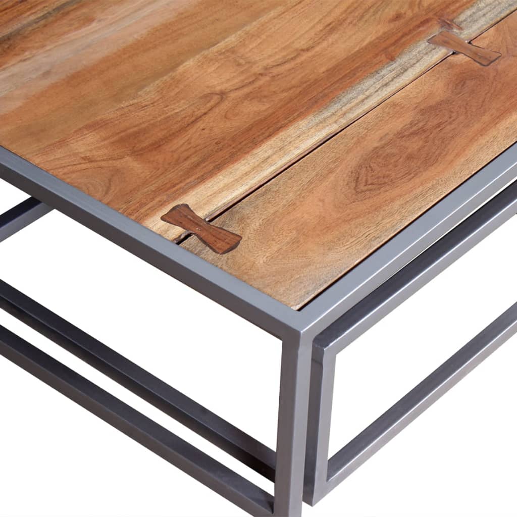 -Delige Salontafelset Massief Acaciahout Bruin en grijs
