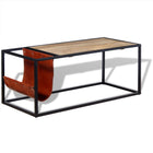 Coffee table with real leather magazine holder 110x50x45 cm
