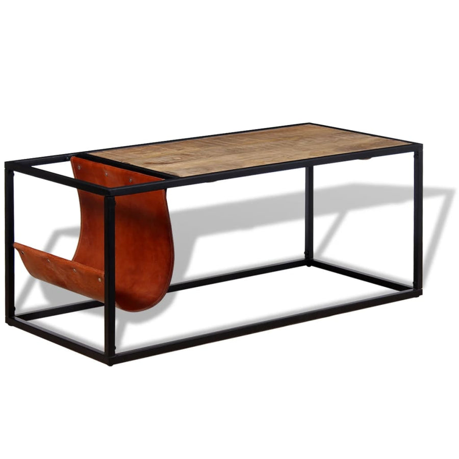 Salontafel Met Echt Lederen Tijdschriftenhouder 110X50X45 Cm
