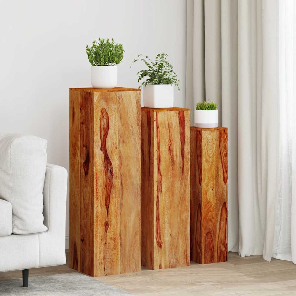 3-Delige Plantenstandaardenset Massief Acaciahout Bruin 1 Lichthout