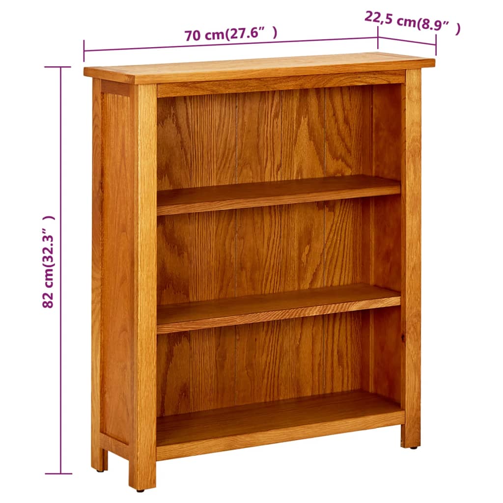 Boekenkast Met 3 Schappen 70X22,5X82 Cm Massief Eikenhout 70 x 22.5 x 82 cm