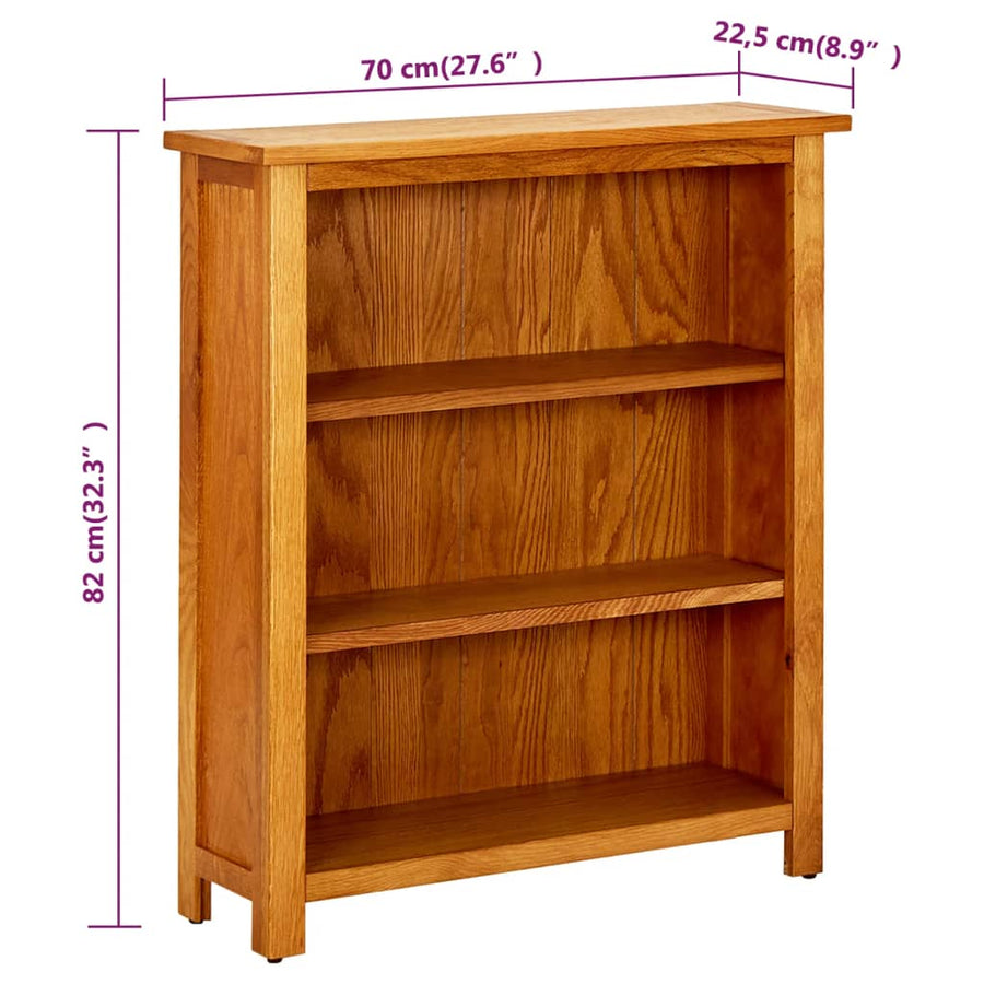 Boekenkast Met 3 Schappen 70X22,5X82 Cm Massief Eikenhout 70 x 22.5 x 82 cm