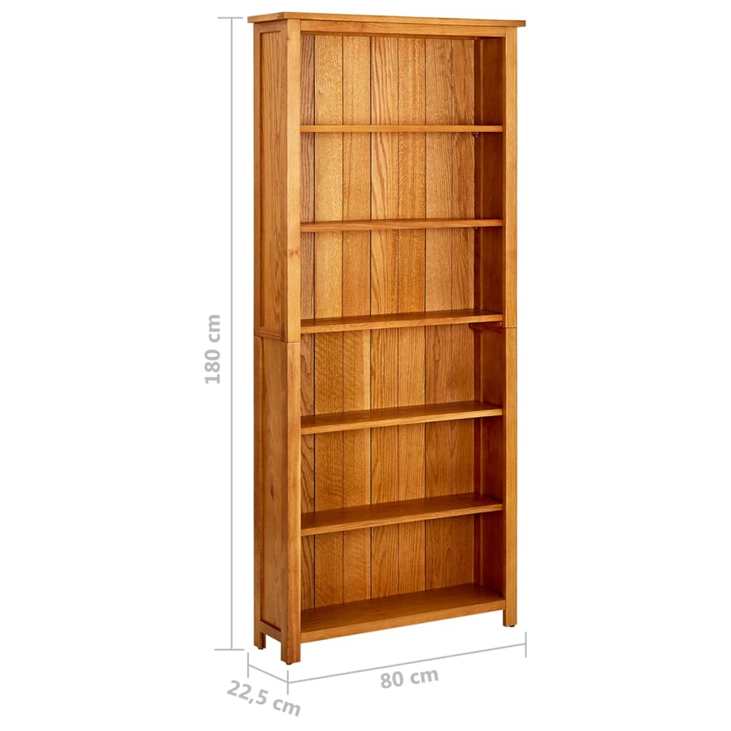 Boekenkast Met 6 Schappen 80X22,5X80 Cm Massief Eikenhout 80 x 22.5 x 180 cm