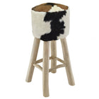 Barkruk geitenleer massief teakhout 35x35x76 cm