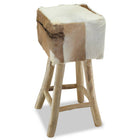 Goat leather and solid teak bar stool