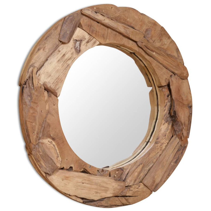 Decoratieve Spiegel Rond Teakhout 80 cm