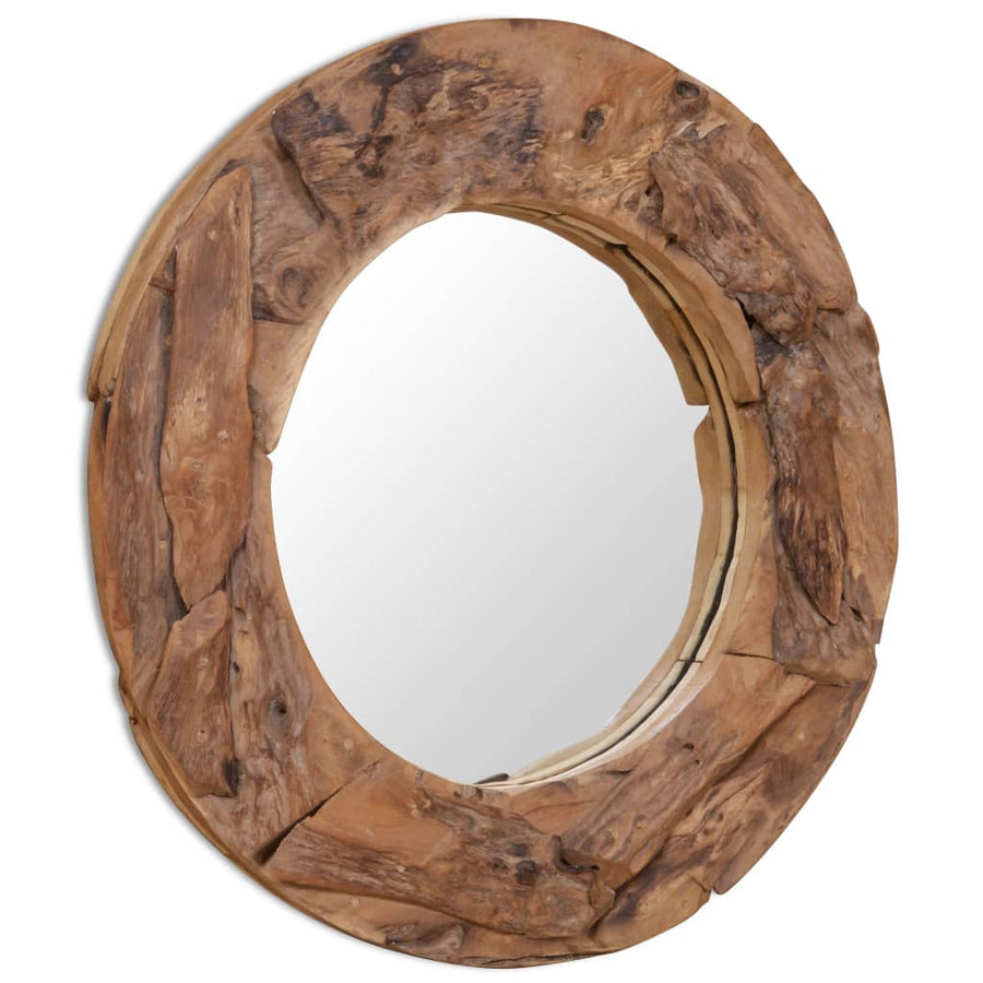 Decoratieve Spiegel Rond Teakhout 80 cm